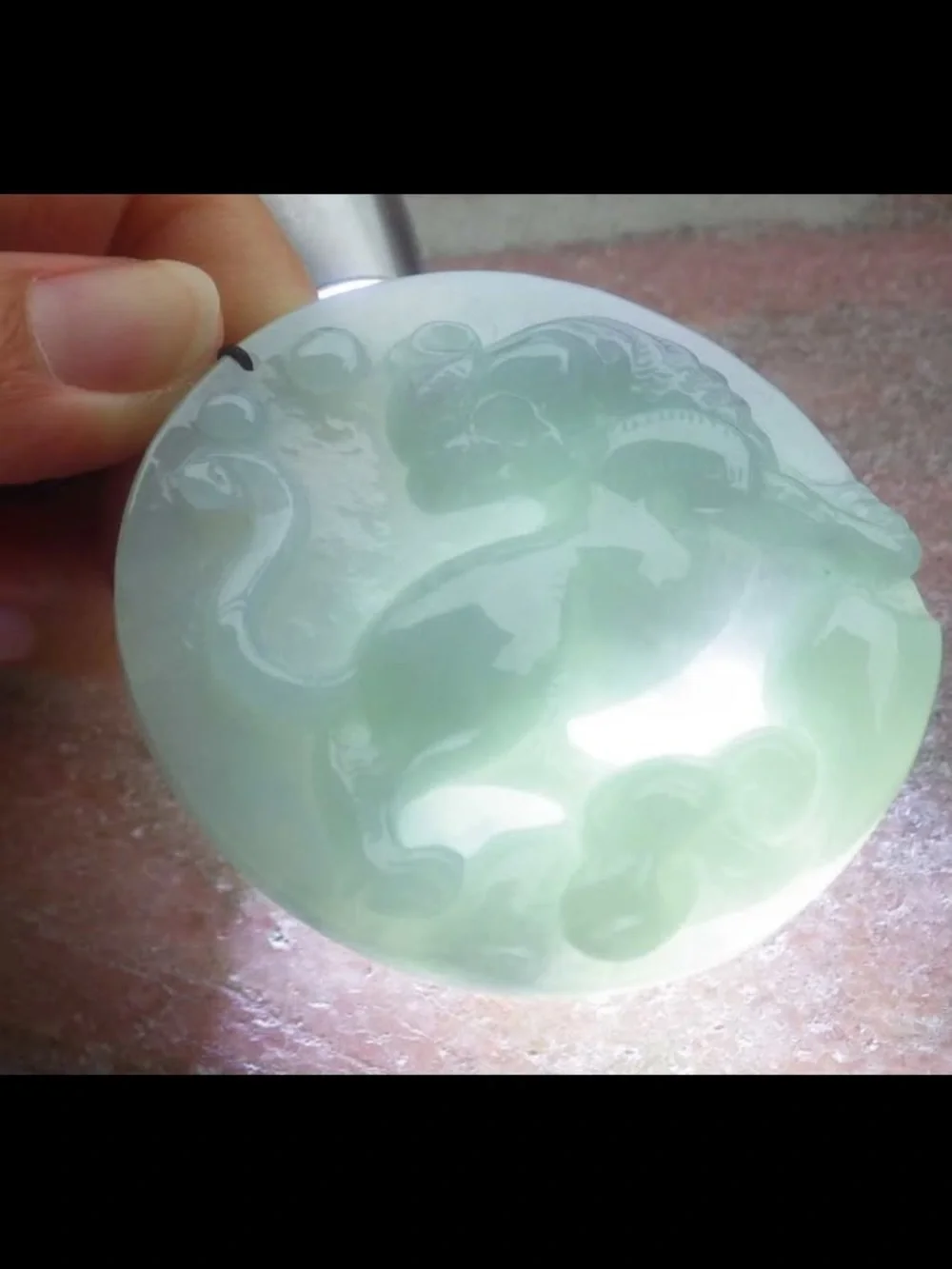exquisite carved Certificate Jadeite jade light green wealth Tiger pendant